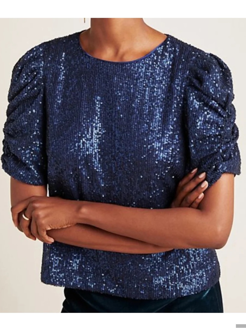 Anthropologie Sequin Puff Sleeve Top